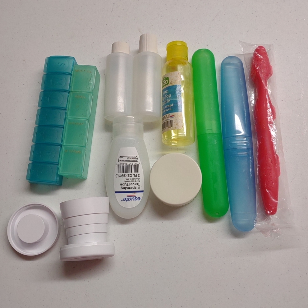 Mixed LOT of 11 Adult Travel Toiletry Containers For Liquids, Toothbrushes, Pill
